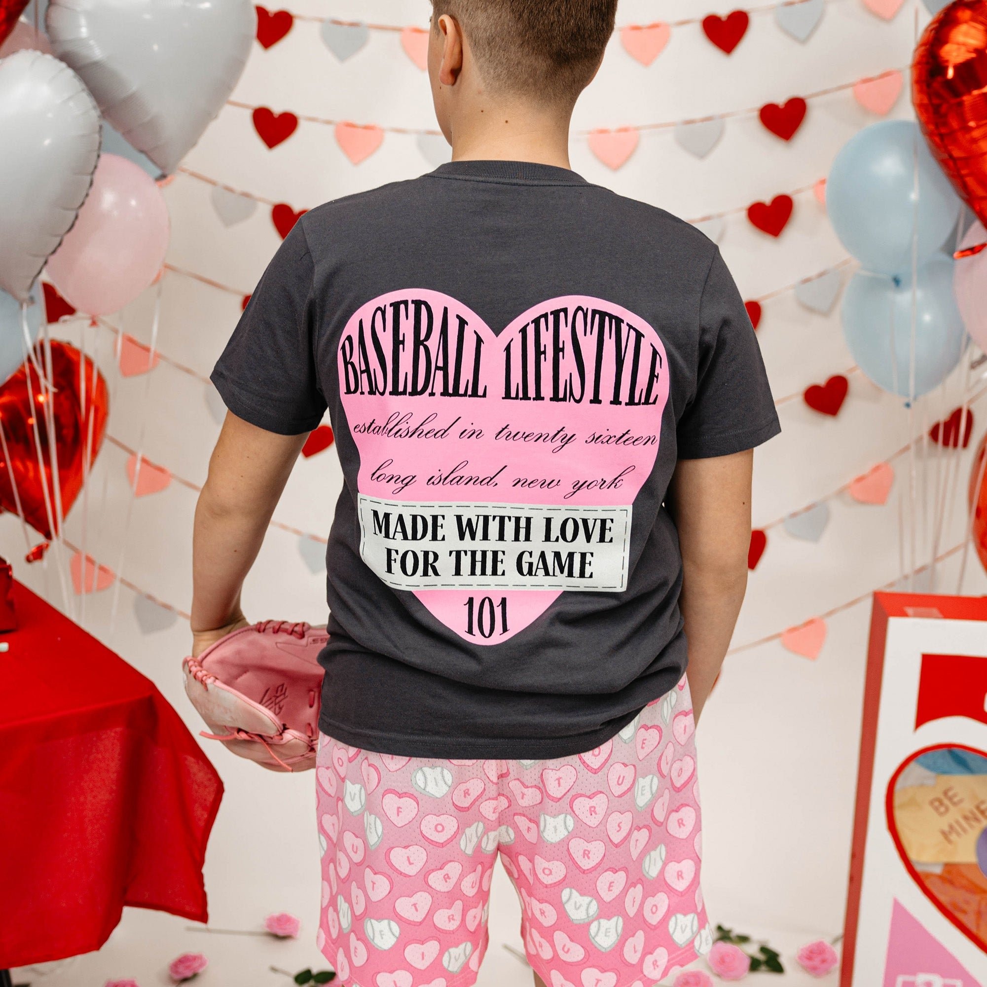 For the Love of the Game Youth Baseball Mesh Shorts - Hearts Gradient Pattern