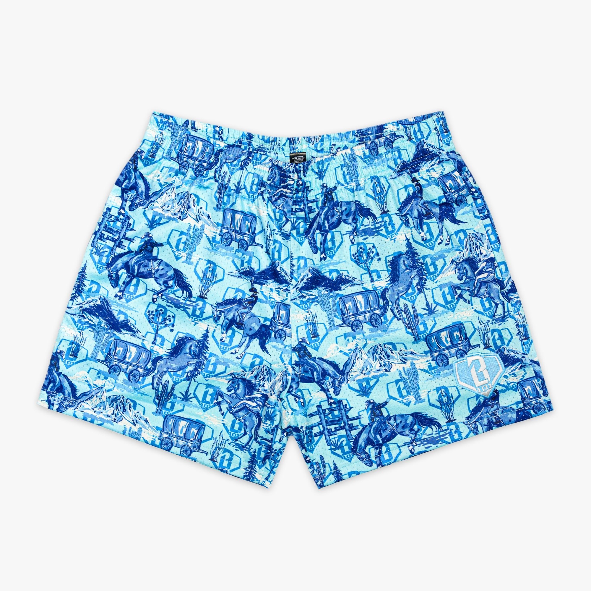 BL101 Saddle Up N Swing Western Print Mesh Shorts - 100% Polyester, 5" Inseam