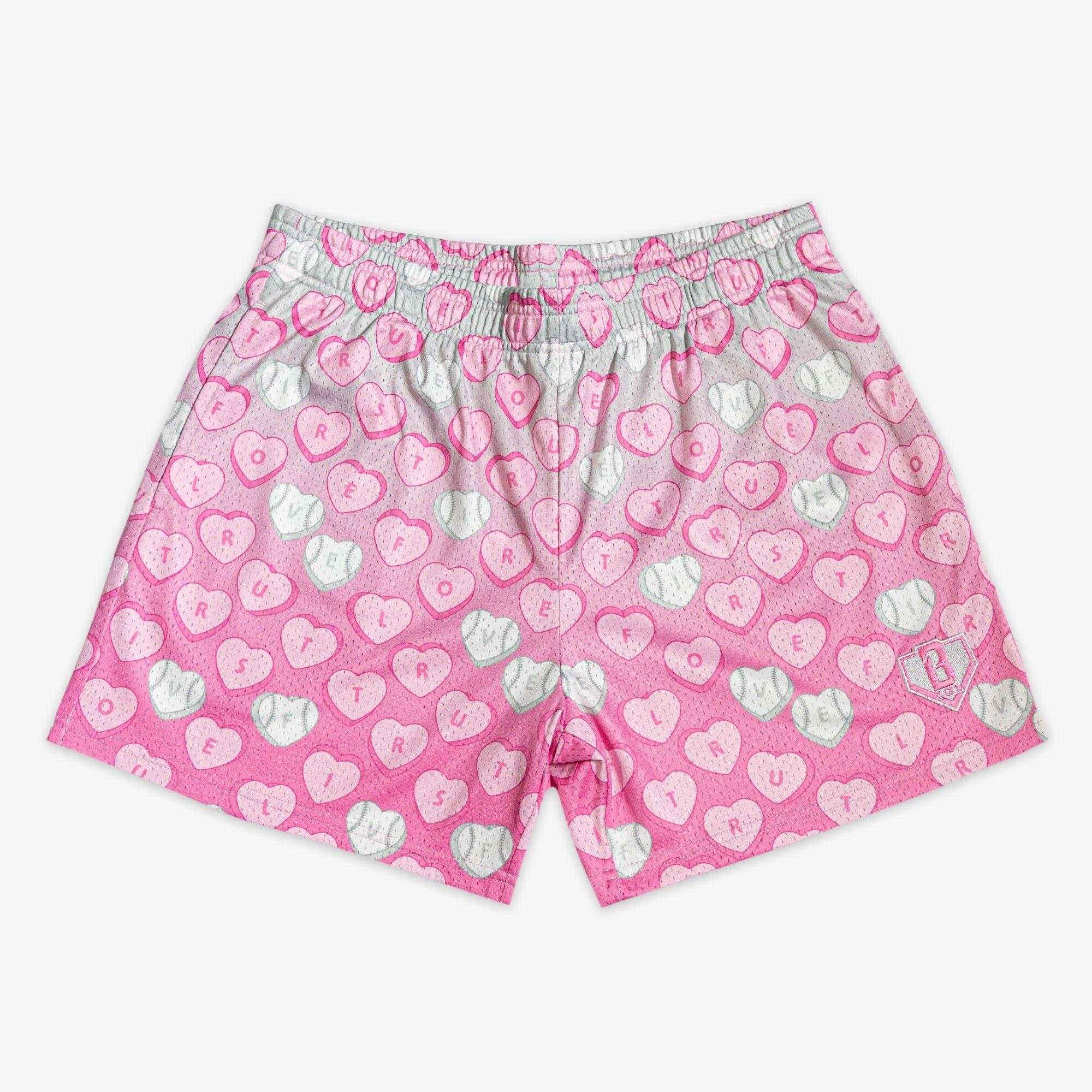 For the Love of the Game Youth Baseball Mesh Shorts - Hearts Gradient Pattern