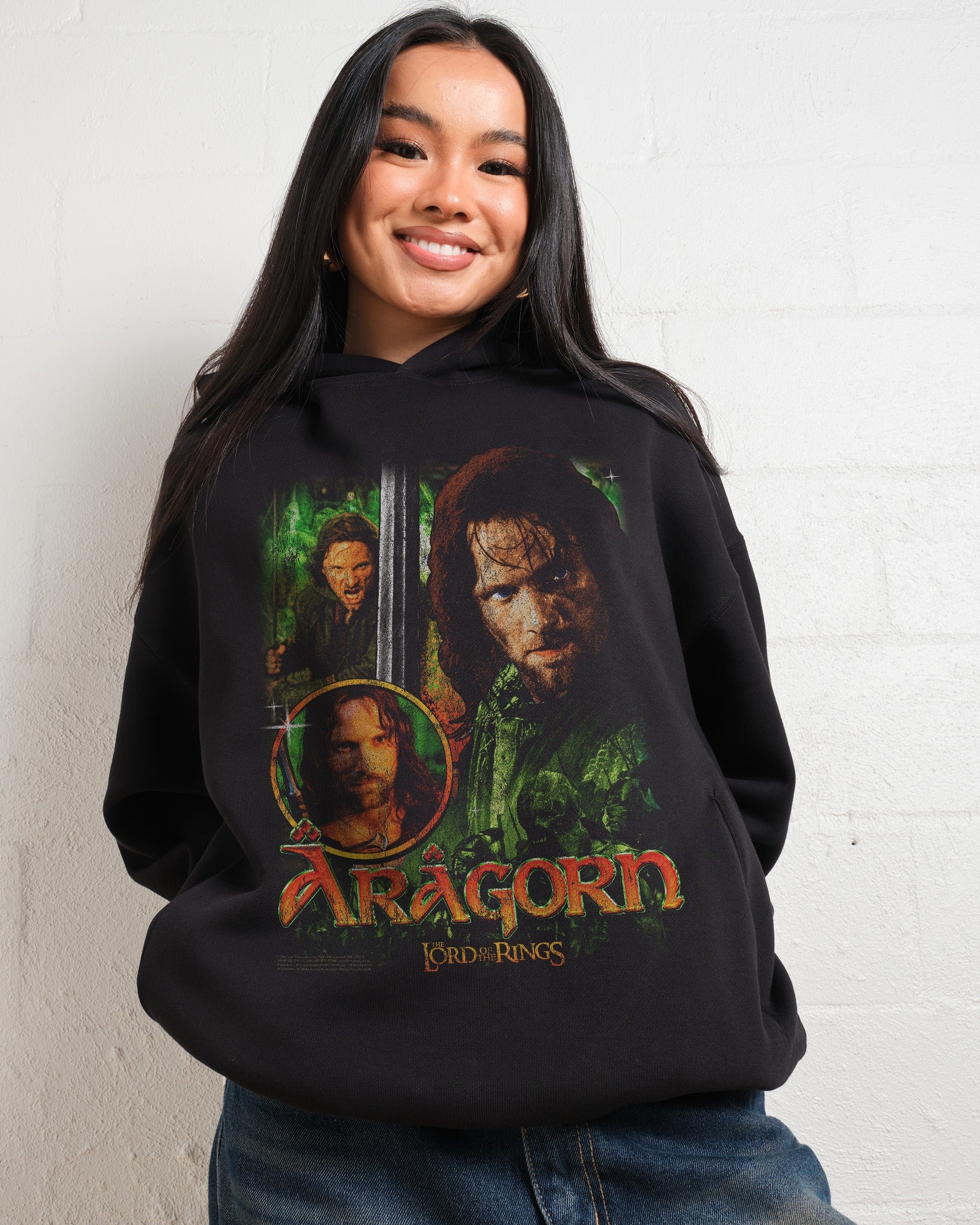 Vintage Aragorn Hoodie Lord of the Rings Unisex 90s Boxy Fit 340gsm Cotton Poly Blend
