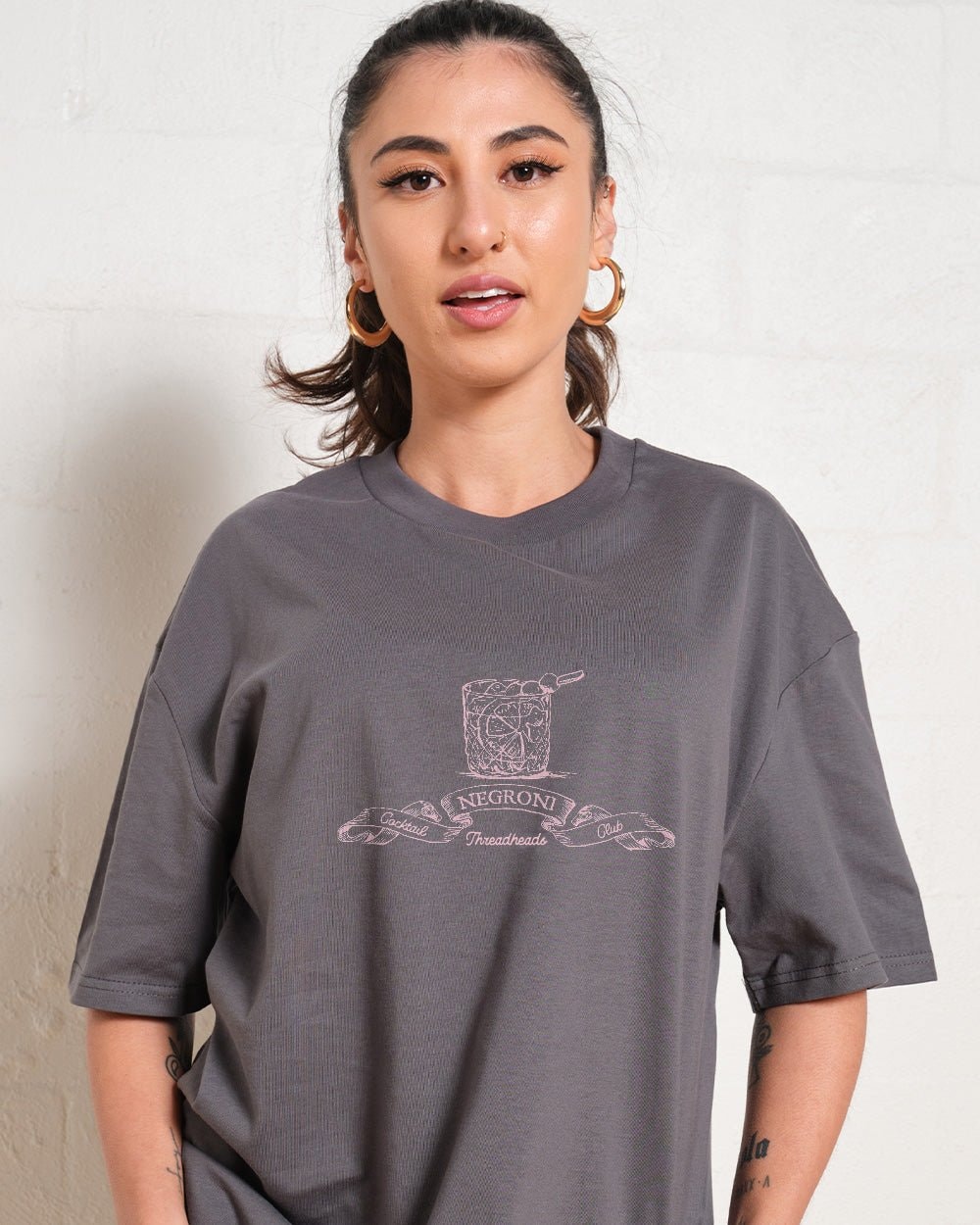 Negroni Cocktail Club Oversized Graphic Tee Unisex 90s Boxy Fit 100% Combed Cotton