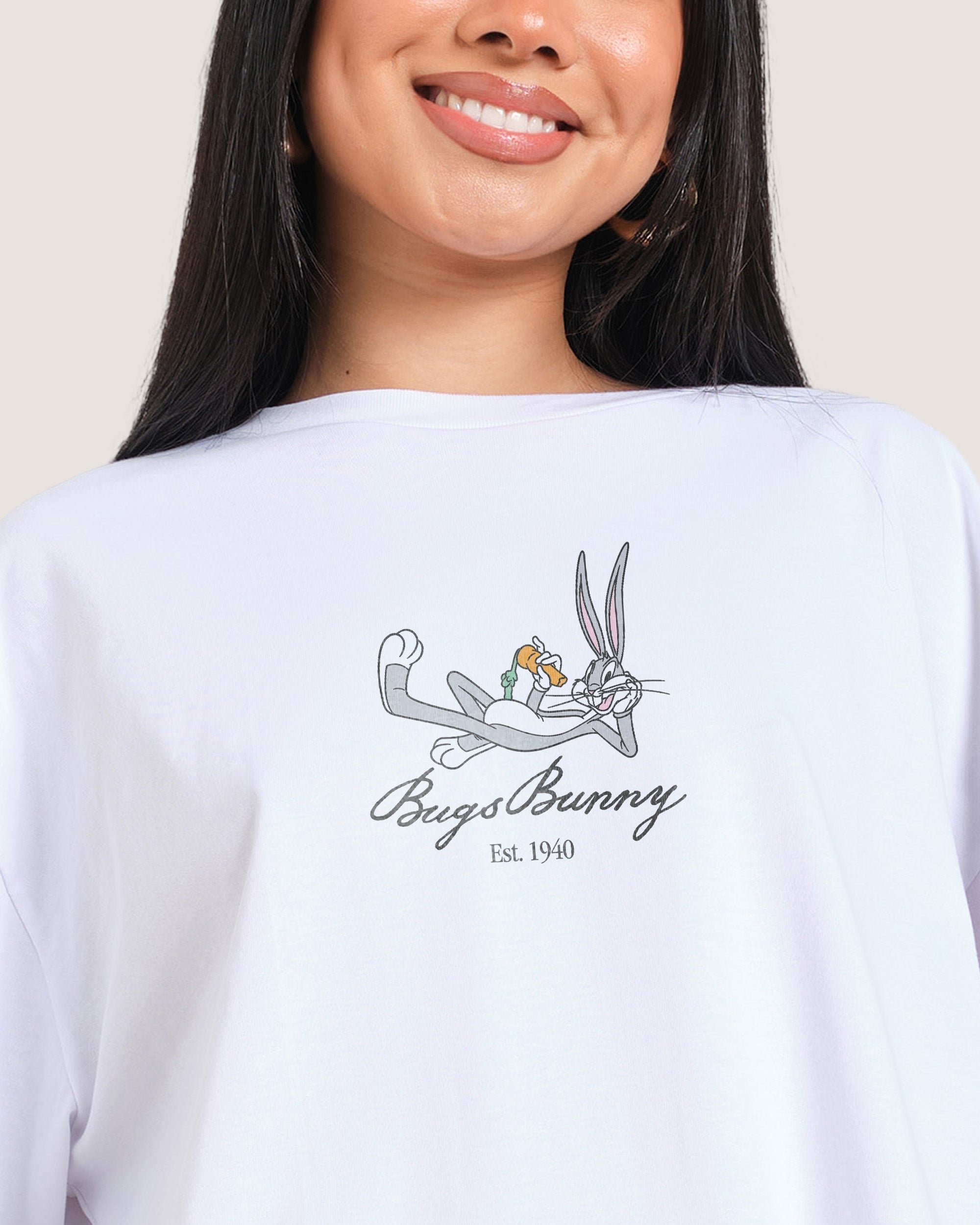 Bugs Bunny Book Crash Oversized Unisex T-Shirt Looney Tunes Graphic Tee 100% Cotton