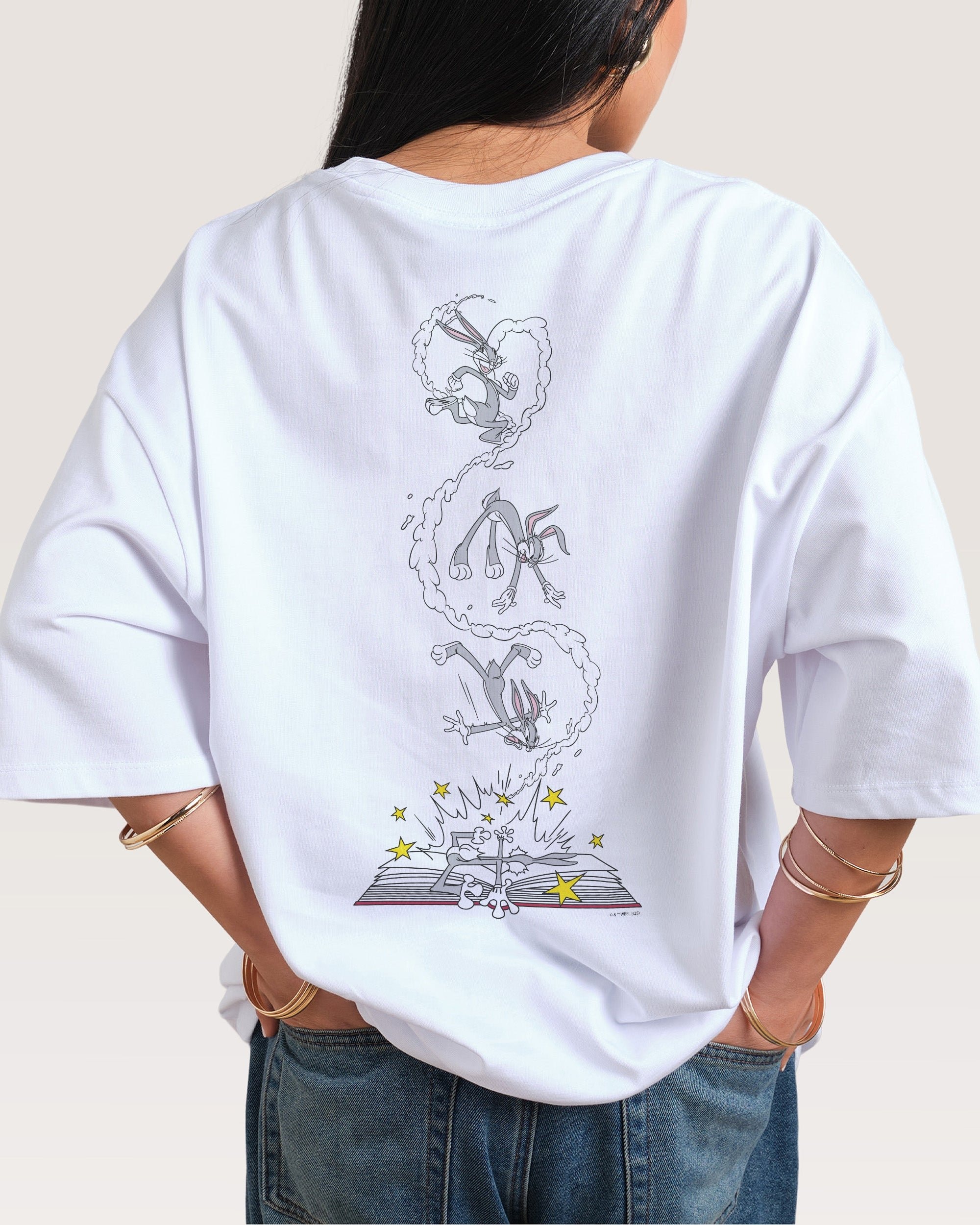 Bugs Bunny Book Crash Oversized Unisex T-Shirt Looney Tunes Graphic Tee 100% Cotton