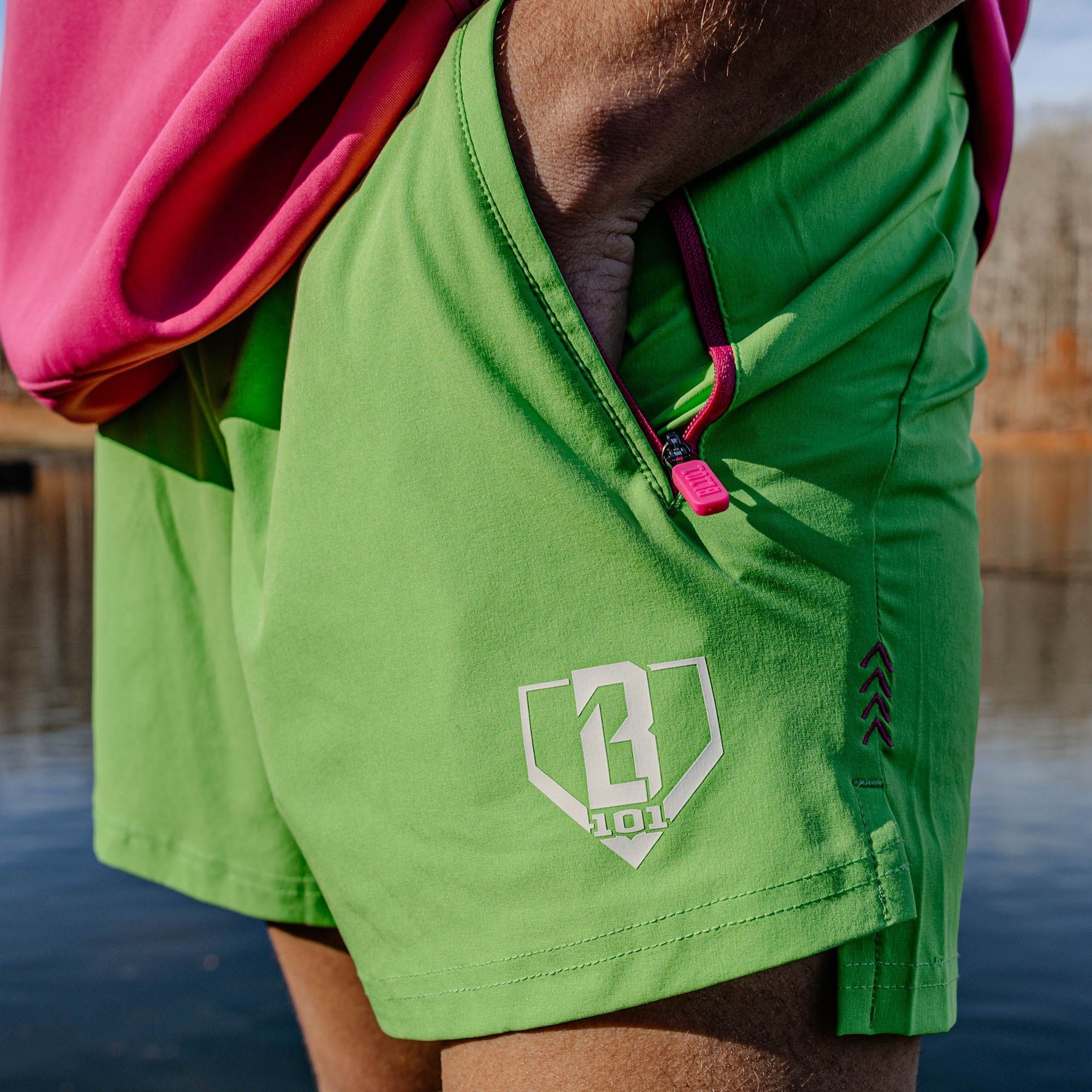 Realtree Pro Series Shorts V2 with Liner - Green/Aspect-Pink Men's Athletic Shorts